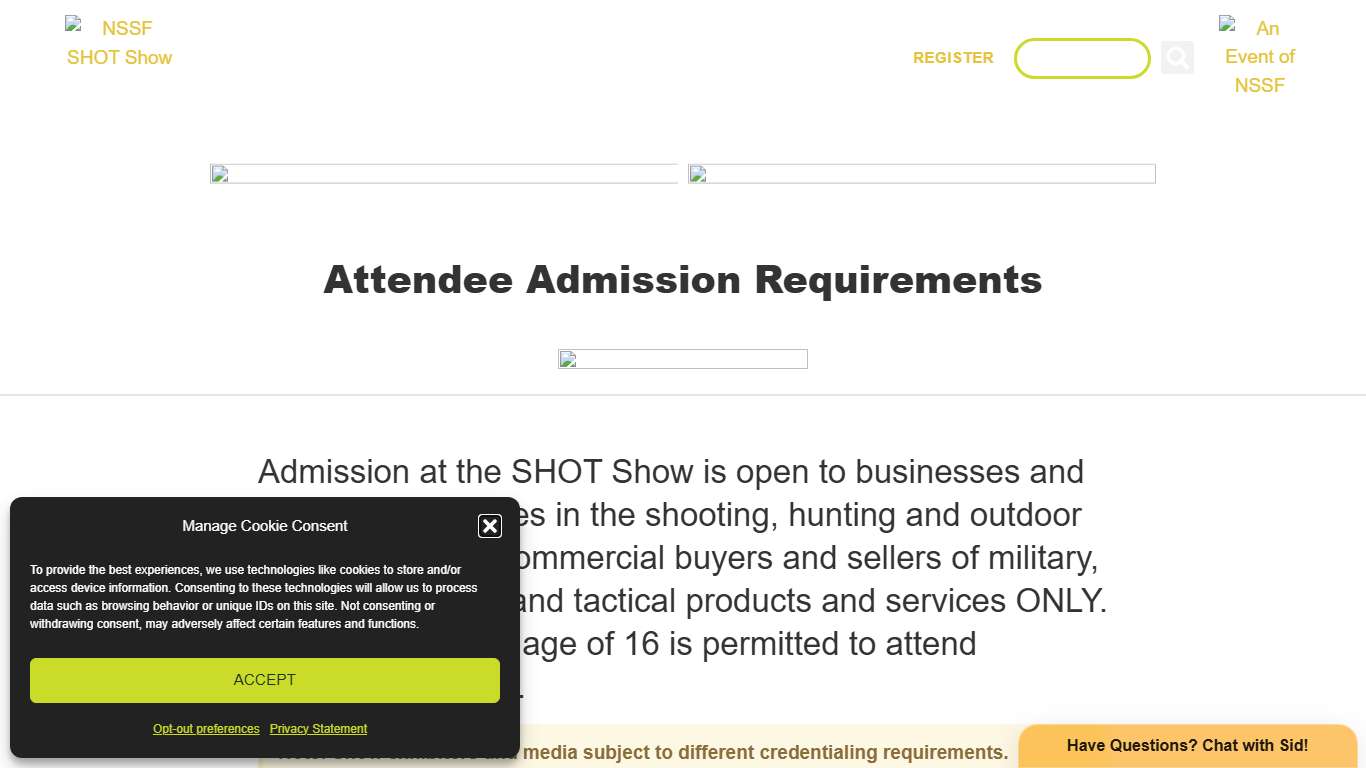 Attendee Admission Requirements NSSF SHOT Show 2026